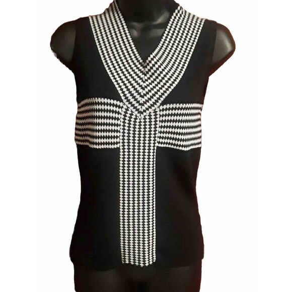 Tristan & Iseut Sleeveless Black & White Shirt Blouse Size M - Picture 1 of 4